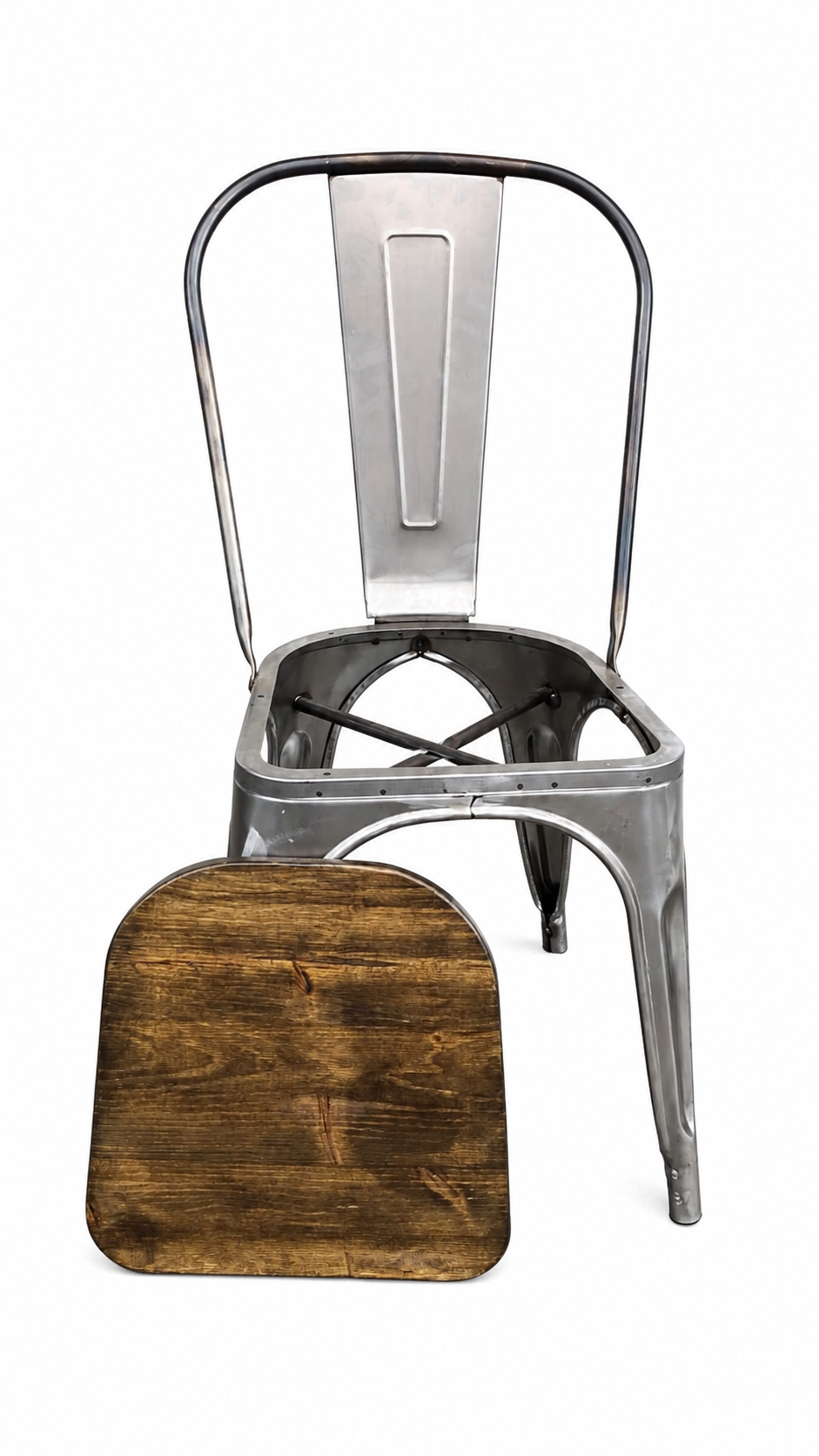1518-1- Silla Tolix En Crudo Con Asiento En Madera