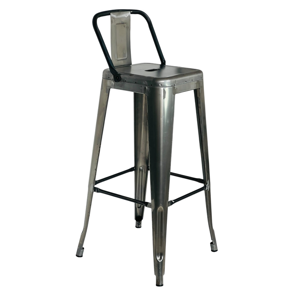 1508.SIN- Taburete Metálico Tolix  Con Espaldar Sin Pintura