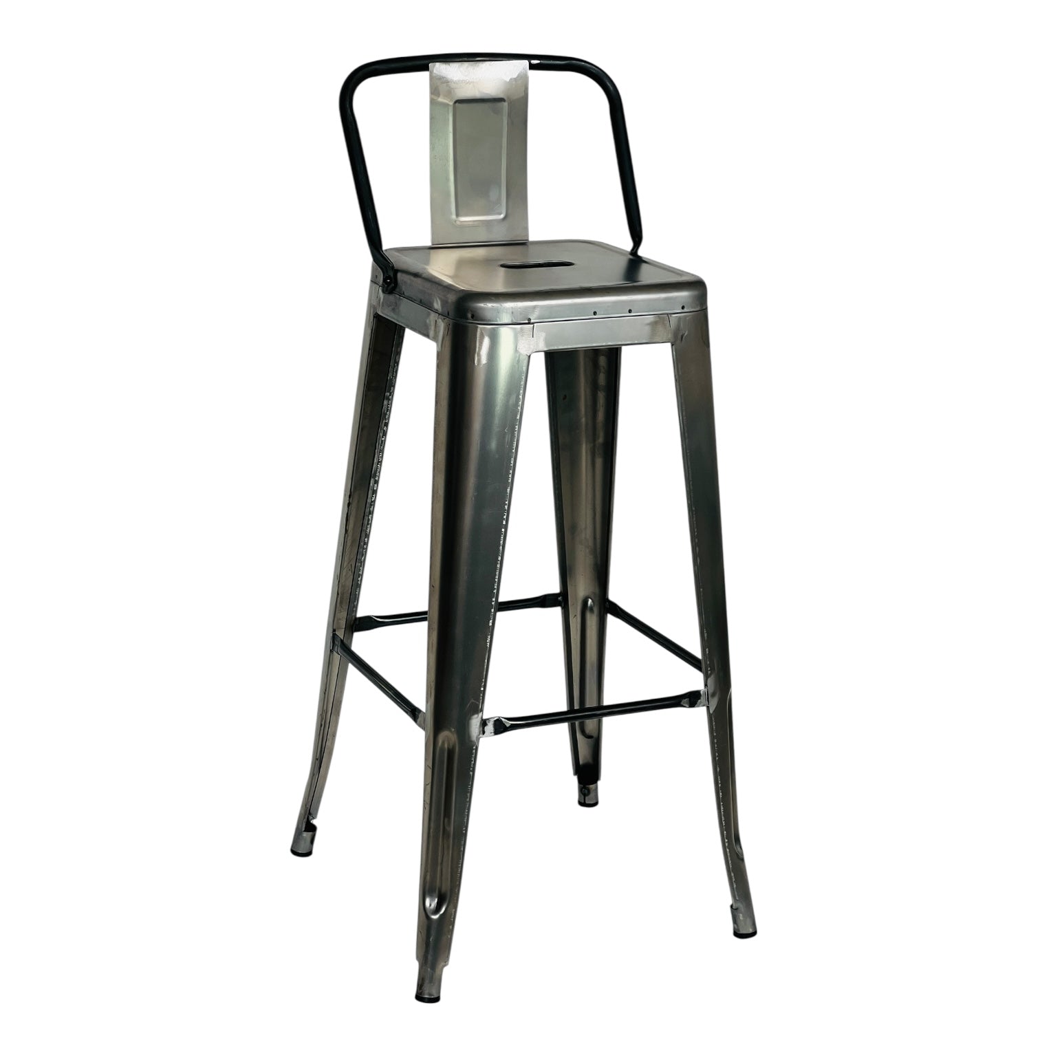 1508.SIN- Taburete Metálico Tolix  Con Espaldar Sin Pintura